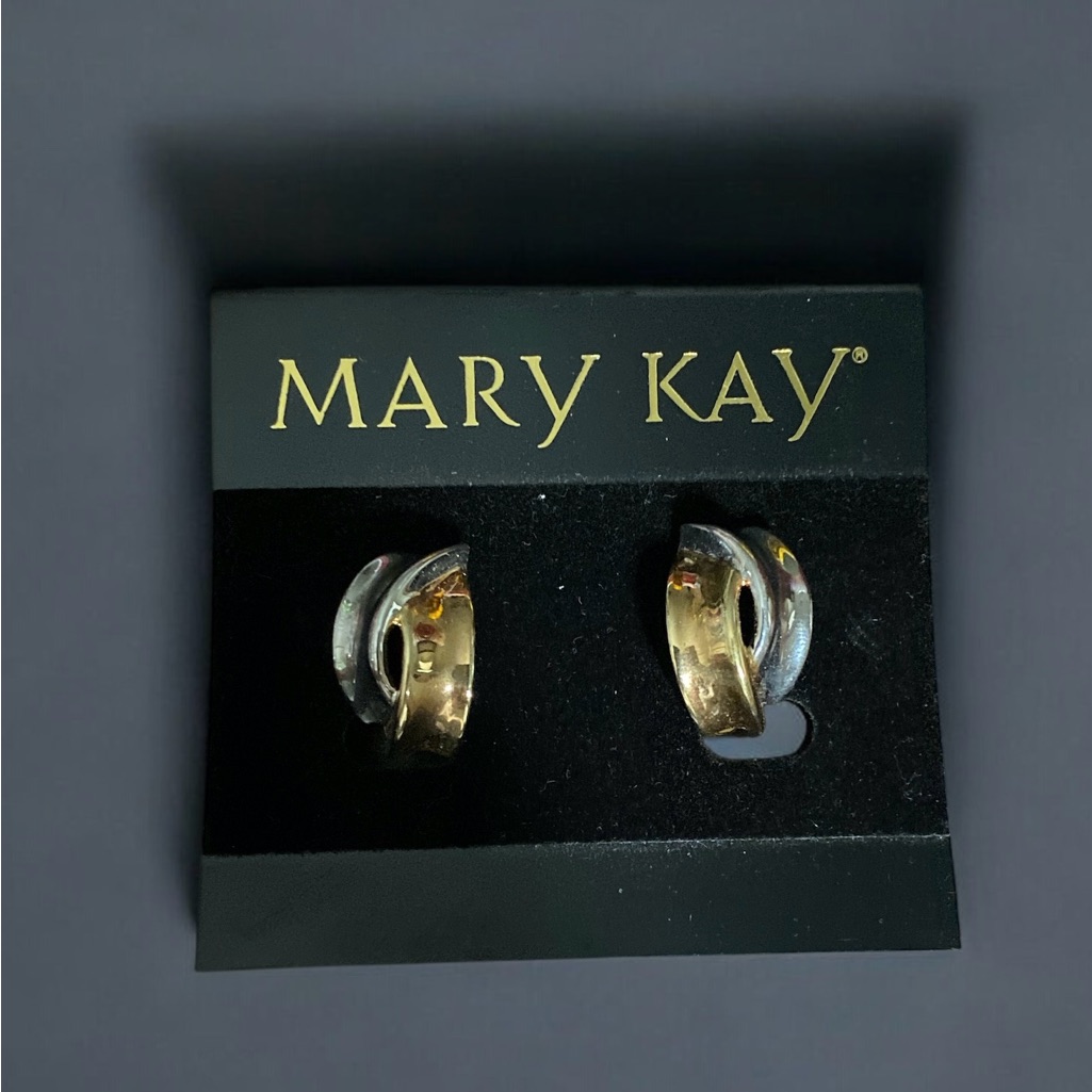 New- Mary Kay Gold & Silver- Tone Geometric Clip- On Earrings